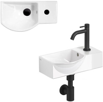 Clou InBe Fonteinset - 41x22.5x11cm - met kraan - met waste - met sifon - wit keramiek - mat zwart IB/03.03093.21 Zwart mat