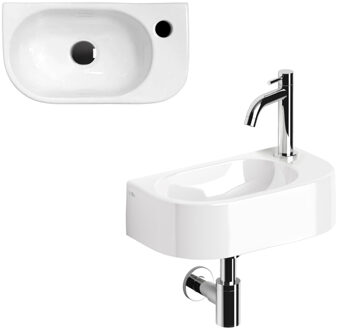 Clou InBe Fonteinset - 41x22.5x11cm - ovaal - met kraan - met waste - met sifon - wit keramiek - chroom IB/03.03094
