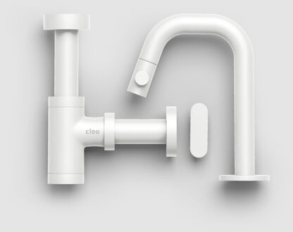 Clou Kaldur Fonteinkraan Set Met Afvoerplug En Design Sifon Mat Wit