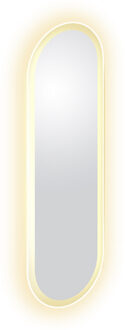 Clou Spiegel Clou Look At Me Met LED Verlichting Ovaal 90x28 cm Met Satijnrand Wit Chroom