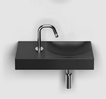 Clou Vale Fontein Met Kraangat Links Met Geïntegreerde Afvoer Zwart Mat Keramiek 45 cm