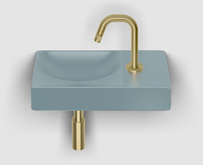 Clou Vale Fontein Met Kraangat Rechts Met Geïntegreerde Afvoer Mat Blauw Keramiek 38 cm