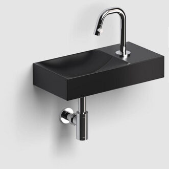 Clou Vale Fontein Met Kraangat Rechts Met Geïntegreerde Afvoer Zwart Mat Keramiek 38 cm