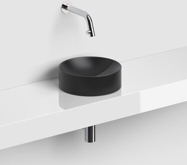 Clou Vale Rond Fontein Zonder Kranenbank Met Geïntegreerde Afvoer Zwart Mat Keramiek 22 cm