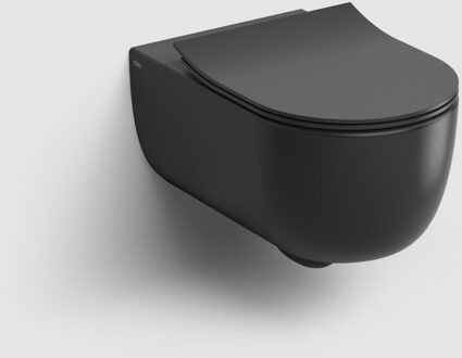 Clou Wandcloset Clou Hammock Randloos 56 cm Inclusief Dunne Zitting met Deksel Softclose Mat Zwart Clou