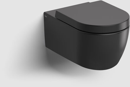 Clou Wandtoilet Clou New Hammock 54cm Keramiek Mat Zwart inclusief Zitting met Deksel