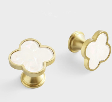 Clovers Brass Decorative Kitchen Cabinet Knobs White Shell Drawer Dresser Pulls Cupboard Wardrobe Handles-1Pack