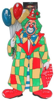 Clown carnaval decoratie met ballonnen 60 cm - Feestdecoratieborden Multikleur