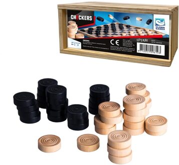 Clown Games 40x stuks houten damstenen in opbergkistje - Bordspellen