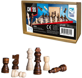Clown Games Set van 32x stuks houten schaakstukken in opbergkistje
