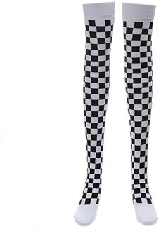 Clown Kostuum Zwart Wit Plaid Kniehoge Lange Sokken Halloween Carnaval Party 270D B