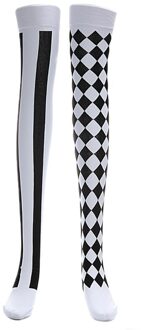 Clown Kostuum Zwart Wit Plaid Kniehoge Lange Sokken Halloween Carnaval Party 270D