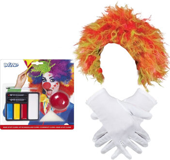 Clown verkleed set volwassenen - Pruik/schmink/handschoenen