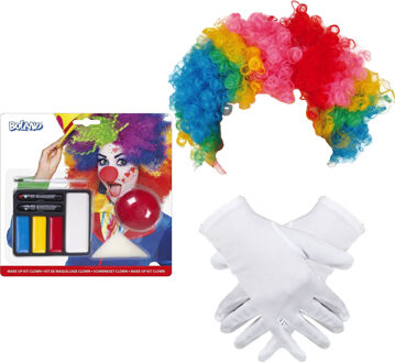Clown verkleed set voor kinderen - Pruik/Schmink/Handschoenen