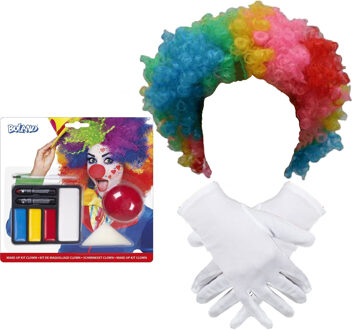 Clown verkleed set voor kinderen - Pruik / Schmink / Neus / Handschoenen - carnaval