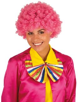 Clownspruik met roze krulletjes verkleed accessoire