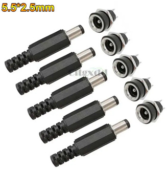 Cltgxdd 10PCS 12V 3A 5.5 x 2.5 mm Plastic Male Plugs + DC Power Jack Female Socket Panel Mount Connector 5.5*2.5 mm