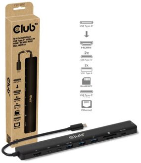Club 3D 10-1 Portable Dock USB Type-C 10Gbps to HDMI 8K30Hz PD3.1 Max.140 Watt Dockingstation