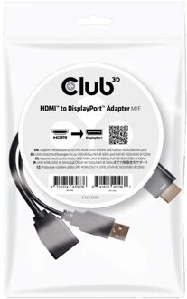 Club 3D CAC-2330 HDMI Adapter [1x HDMI-stekker - 1x DisplayPort bus] Zwart