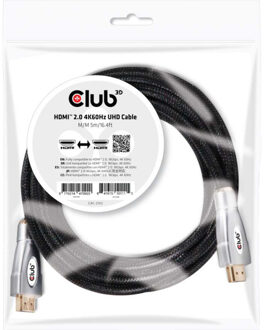 Club 3D HDMI Aansluitkabel 5.00 m CAC-2312 High Speed HDMI met ethernet, Vlambestendig Zwart [1x HDMI-stekker - 1x HDMI-stekker]