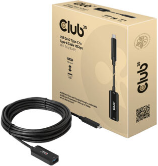Club 3D USB 3.1 USB Type-C Verlengkabel - 5m - Zwart