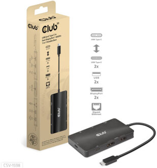 Club 3D USB-C 3.2 Gen2 naar Dual DisplayPort 4k60Hz 7-in-1 Portable Dock Dockingstation
