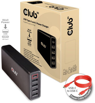 club3D CAC-1903EU USB-laadstation Thuis USB-C bus, USB 2.0 bus A