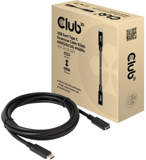 club3D USB Gen1 Type-C Extensie kabel 5Gbps 60W(20V/3A) 4K60Hz M/F 2m/6.56ft (CAC-1529)