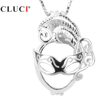 CLUCI 925 Silver Girls Halloween Mask Shaped Women Pendant Jewelry Opera Phantom Silver 925 Charms Pendant Pearl Locket SC090SB
