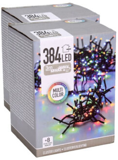 Clusterverlichting lichtsnoeren- 2x - gekleurd - 384 leds - 280 cm - zwart snoer