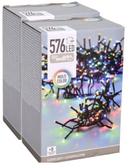 Clusterverlichting lichtsnoeren - 2x - gekleurd - 576 leds - 420 cm - zwart snoer