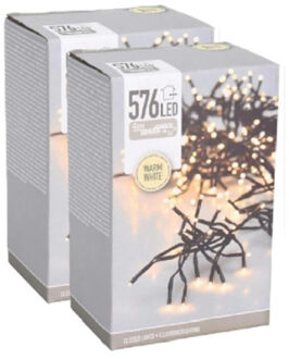 Clusterverlichting lichtsnoeren - 2x - warm wit buiten - 576 lampjes - 400 cm - kerstversiering