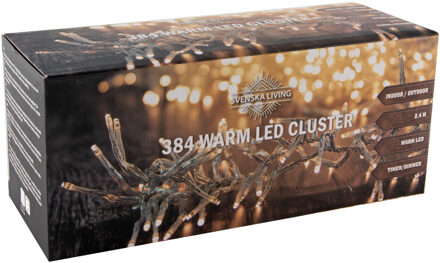 Clusterverlichting transparant snoer buiten 384 lampjes 240 cm inclusief timer en dimmer - Kerstverlichting kerstboom Wit