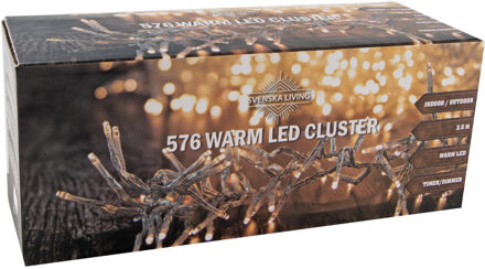 Clusterverlichting transparant snoer buiten 576 lampjes 350 cm inclusief timer en dimmer - Kerstverlichting kerstboom Wit