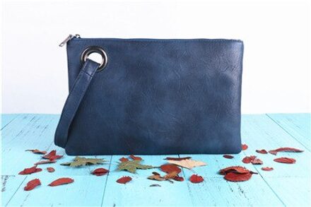 Clutch Bag Eenvoudige Retro Dame Handtas Mode Grote Capaciteit Clutch Rits Envelop Tas donker blauw