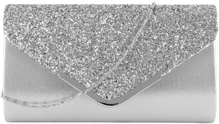 Clutch Bag Vrouwelijke Satijn Diamante Handtas Vintage Chain Evening Clutch Wallet Party Envelop Telefoon Tas Bolsos zilver