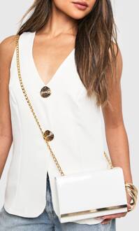 Clutchtas Met Gestructureerd Hardwaredetail En Ketting, White - ONE SIZE