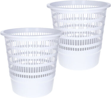 CM Afvalbak/vuilnisbak/kantoor prullenbak - 2x - wit - kunststof - H29 cm - 10 Liter