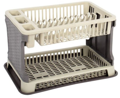 CM Afwas afdruiprek 2-Laags - bruin/ivoor rotan - 45 x 30 x 28 cm - Afwasrek - kunststof - afwassen en