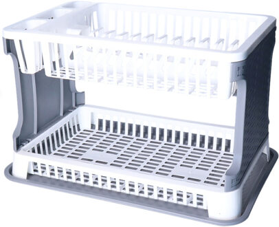 CM Afwas afdruiprek 2-Laags - wit rotan - 45 x 30 x 28 cm - Afwasrek - kunststof - afwassen en