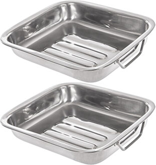 CM Braadslede/ovenschaal RVS - 2x - rechthoekig - 26 x 21 x 5 cm - braadblik - oven