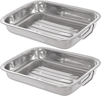 CM Braadslede/ovenschaal RVS - 2x - rechthoekig - 31 x 23 x 5 cm - braadblik - oven