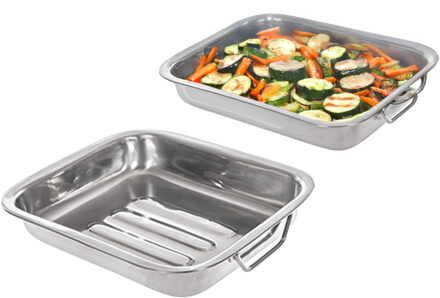 CM Braadslede/ovenschalen - set van 2 stuks - RVS - rechthoekig - braadblik - oven