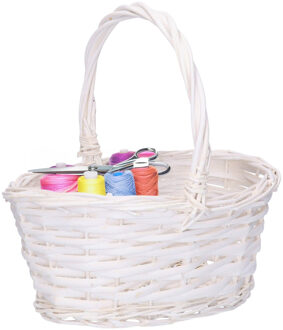 CM Bruiloft strooimandje - voor rozenblaadjes - wit - riet - 25 x 18 x 11 cm - rieten mand