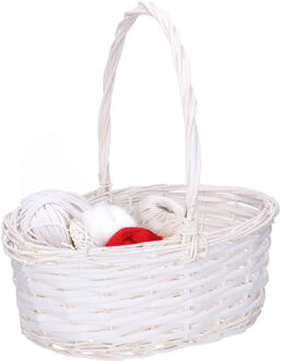 CM Bruiloft strooimandje - voor rozenblaadjes - wit - riet - 30 x 22 x 12 cm - rieten mand