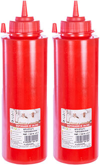 CM Doseerfles/sausfles rood - 2x - kunststof - met schenktuit - 1000 ml - 28 x 8 cm