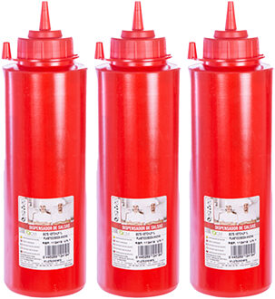 CM Doseerfles/sausfles rood - 3x - kunststof - met schenktuit - 500 ml - 25 x 6 cm