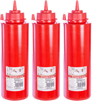 CM Doseerfles sausfles rood - 3x - kunststof - met schenktuit - 750 ml - 28 x 7 cm