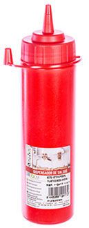 CM Doseerfles/sausfles rood - kunststof - met schenktuit - 500 ml - 25 x 6 cm