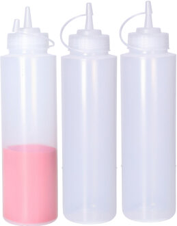 CM Doseerfles/sausfles transparant - 3x - kunststof - met schenktuit - 750 ml - 28 x 7 cm